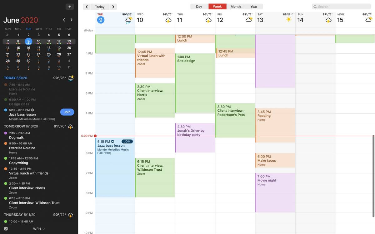 Die Fantastical Mac-App zeigt einen Kalender mit Wochenansicht