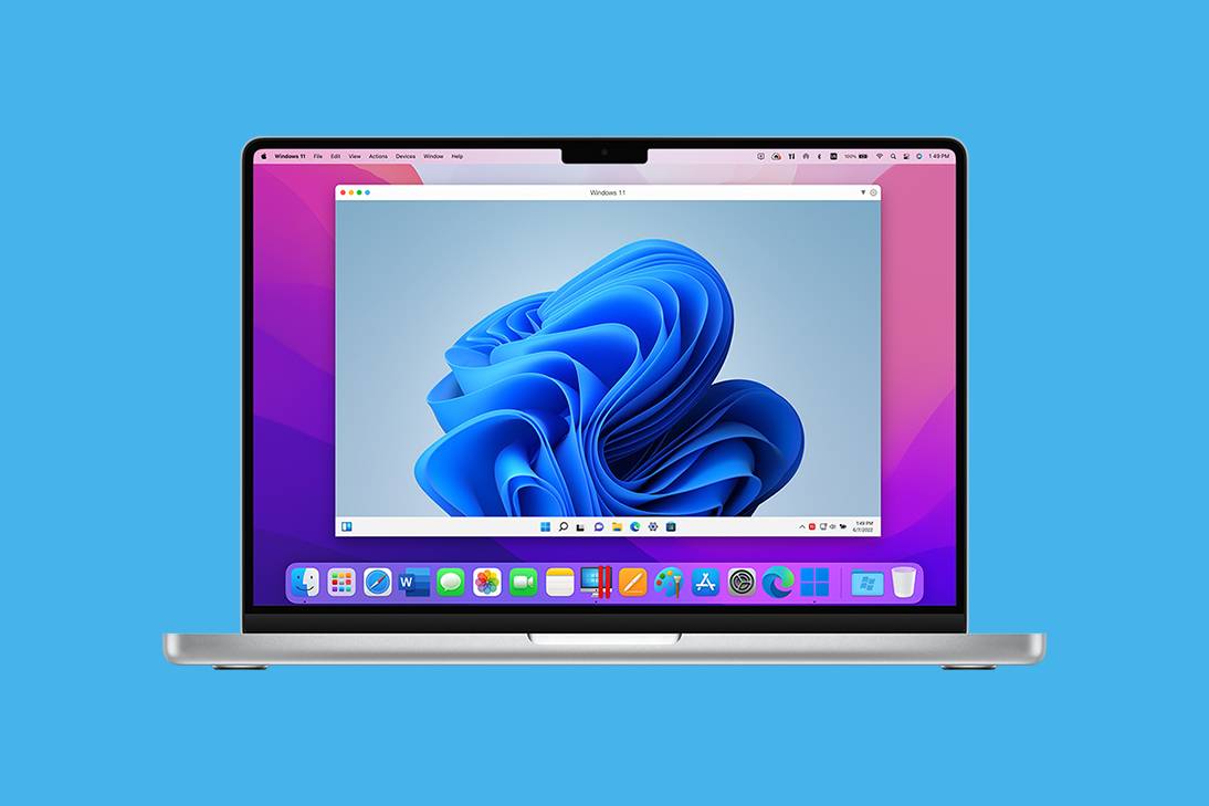Die Parallels Desktop Mac-App zeigt Windows auf einem MacBook Pro