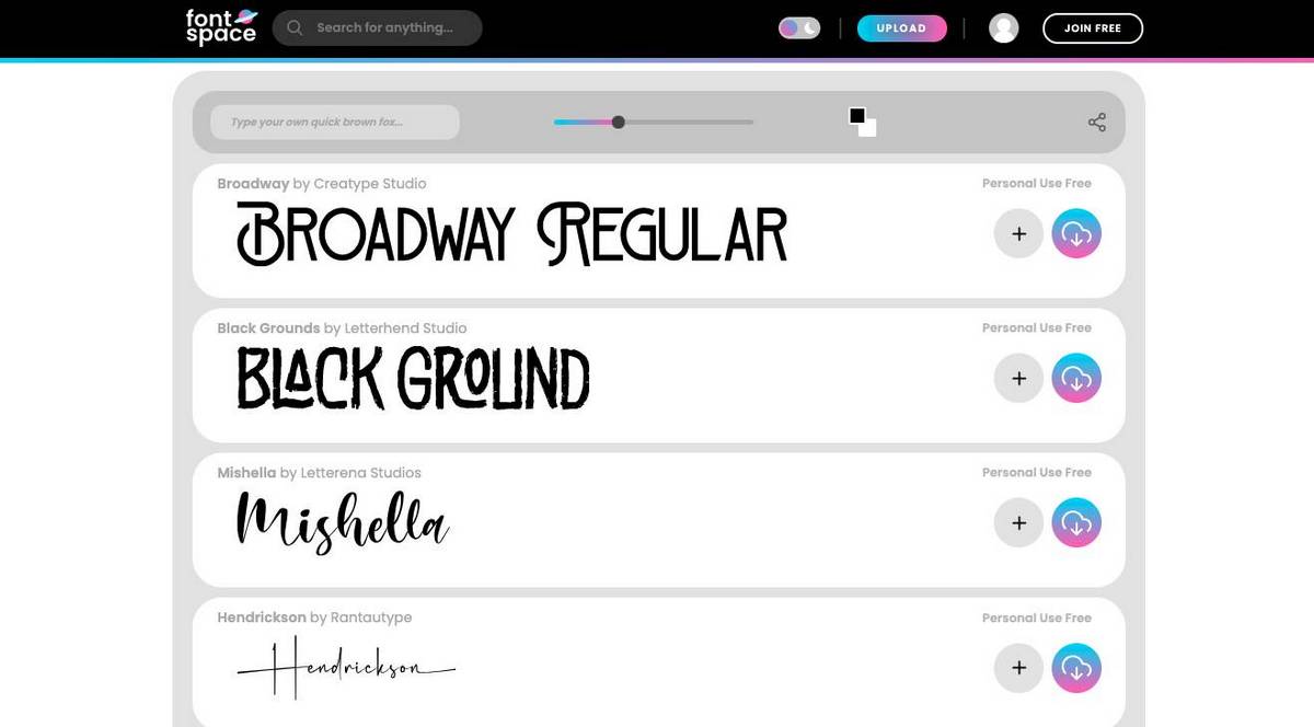 Ein Screenshot von FontSpace, einer der besten Seiten zum Herunterladen kostenloser Schriftarten