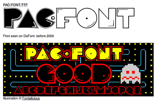Ein Screenshot der kostenlosen Schriftart Pac-man von DaFont