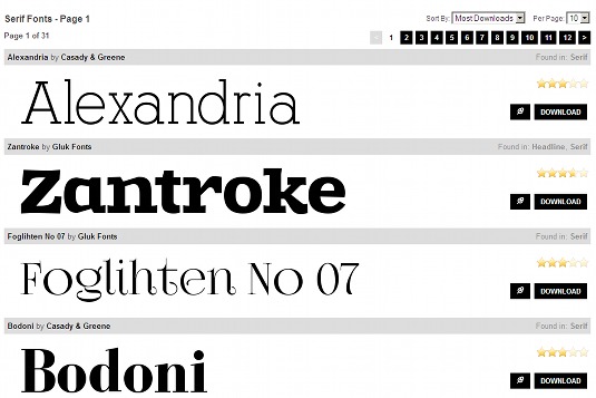 Ein Screenshot von 1001 Free Fonts, einer der besten Seiten zum Herunterladen kostenloser Schriftarten