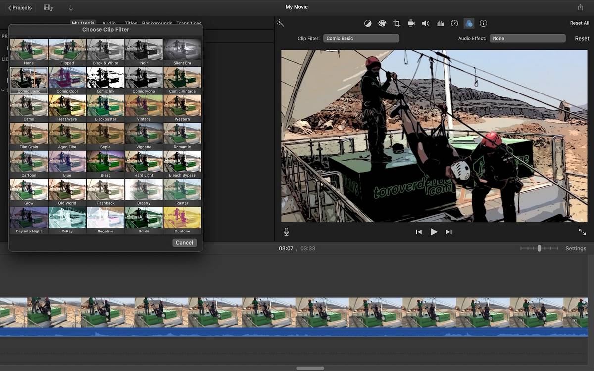 Software zum Schneiden von Videos für YouTube Screenshot von Apple iMovie mehrere Bilder von Menschen auf einer Seilrutsche