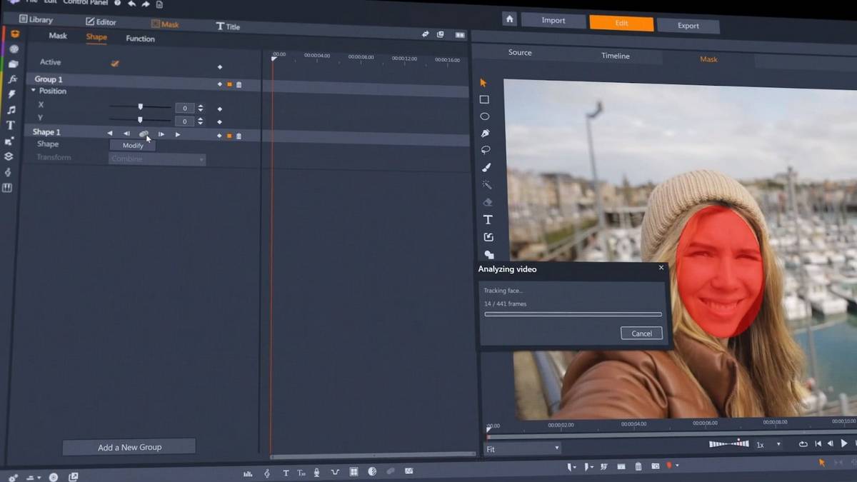 Software zum Bearbeiten von Videos für YouTube Pinnacle Studio 24 Screenshot einer Person mit rotem Gesicht