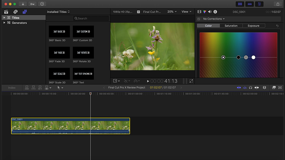Screenshot von Final Cut Pro X, der besten Software für die Bearbeitung von Videos mit Bildern von Pflanzen und Gras